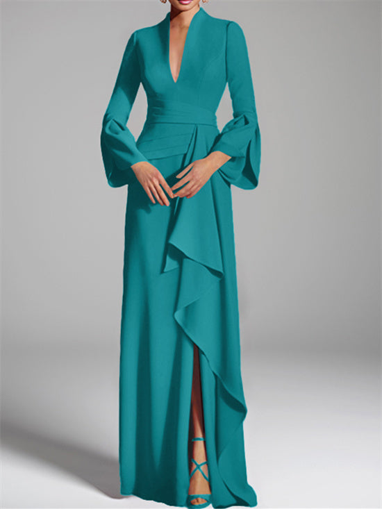 Sheath/Column V-Neck Floor-Length Mother of the Bride Dresses