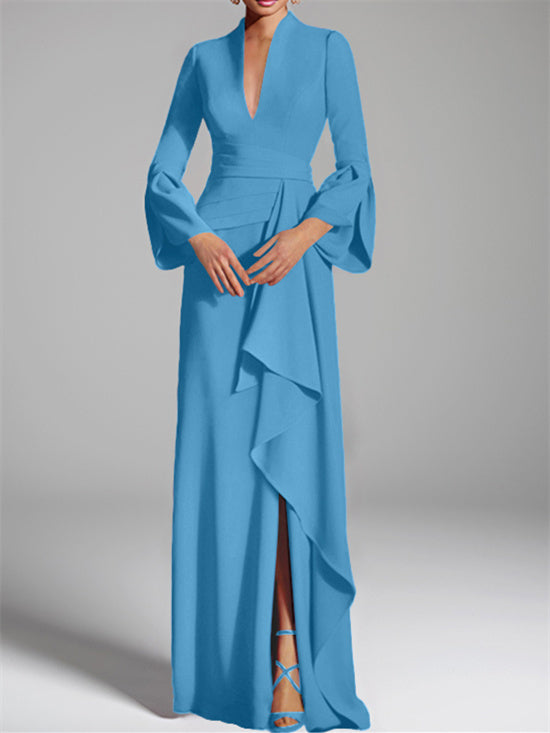 Sheath/Column V-Neck Floor-Length Mother of the Bride Dresses