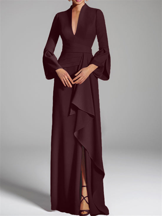 Sheath/Column V-Neck Floor-Length Mother of the Bride Dresses