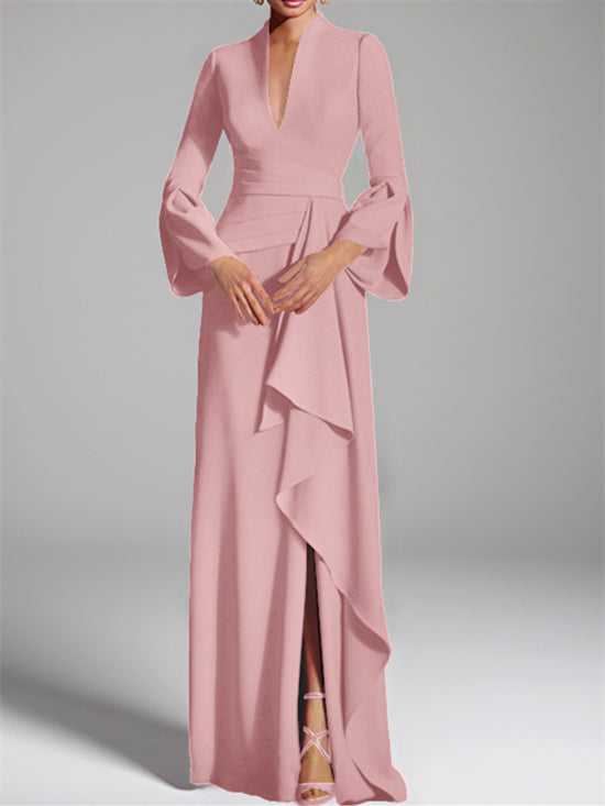 Sheath/Column V-Neck Floor-Length Mother of the Bride Dresses