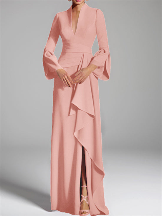 Sheath/Column V-Neck Floor-Length Mother of the Bride Dresses