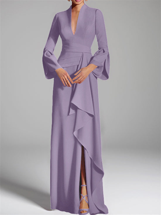 Sheath/Column V-Neck Floor-Length Mother of the Bride Dresses