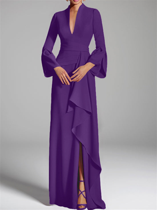 Sheath/Column V-Neck Floor-Length Mother of the Bride Dresses