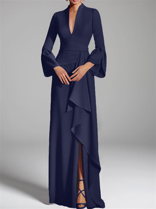 Sheath/Column V-Neck Floor-Length Mother of the Bride Dresses