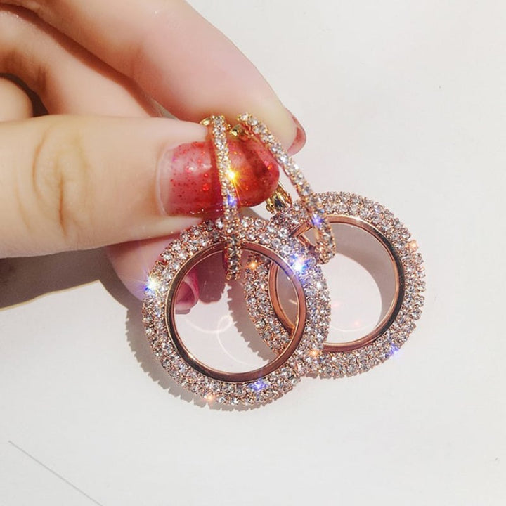 Shining Rhinestone Hoop Earrings