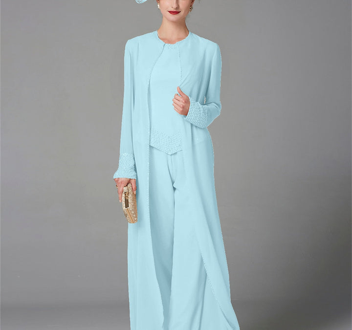 Chiffon Long Sleeves Mother of the Bride Pantsuits with Jacket & Sequins