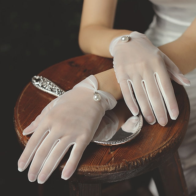 Tulle Suit Length Glove Elegant / Simple Style With Faux Pearl