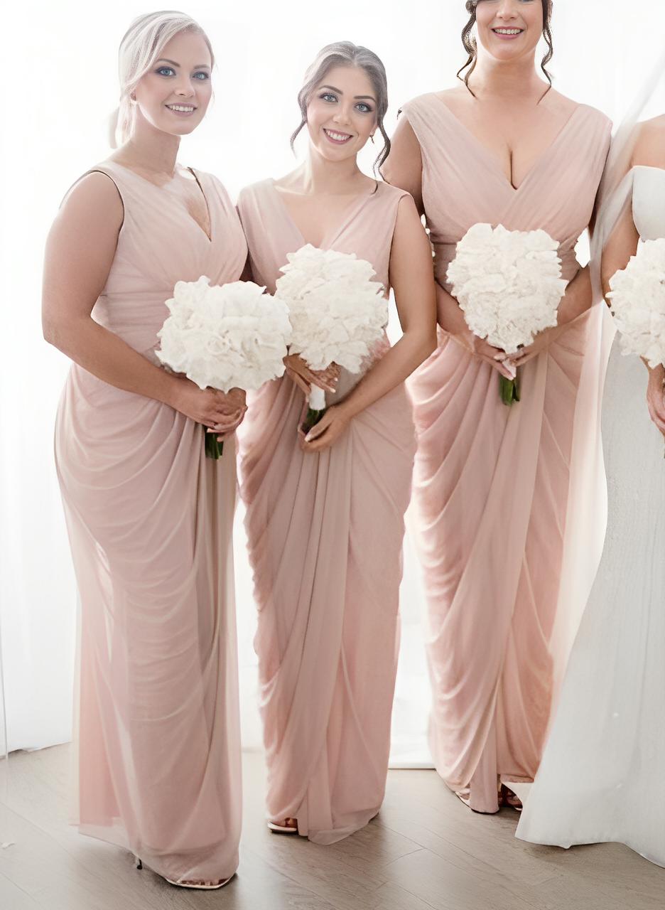 Sheath/Column V-Neck Floor-length Long Bridesmaid Dresses