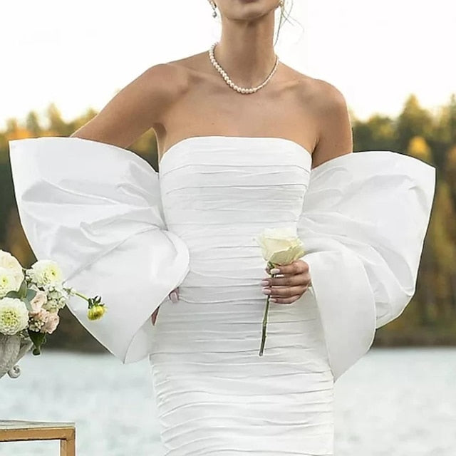 Romantic Bridal Short Sleeve Satin Wedding Wraps With Bowknot