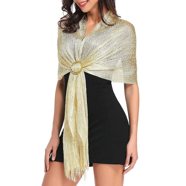 Glamorous Metallic Shawls with Tassel Wedding Guest Wraps