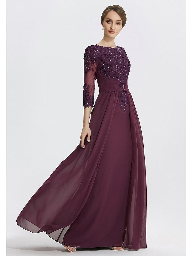 A-Line/Princess Jewel Neck Floor-Length Mother of the Bride Dresses