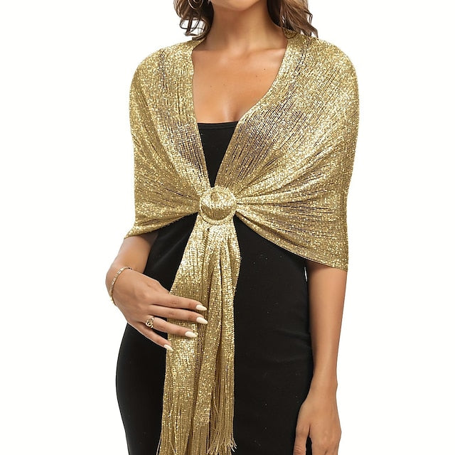 Glamorous Metallic Shawls with Tassel Wedding Guest Wraps