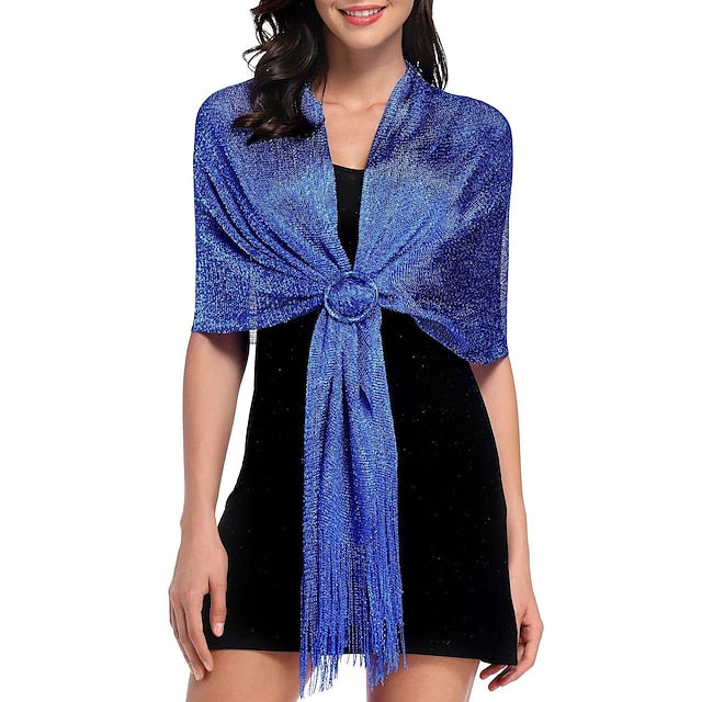 Glamorous Metallic Shawls with Tassel Wedding Guest Wraps