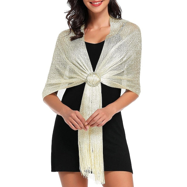 Glamorous Metallic Shawls with Tassel Wedding Guest Wraps