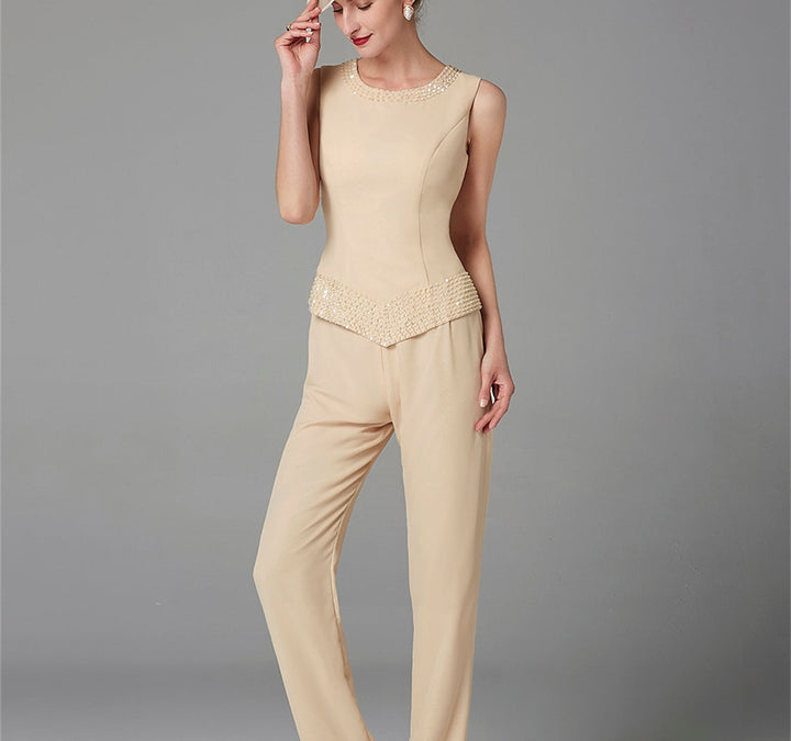 Chiffon Long Sleeves Mother of the Bride Pantsuits with Jacket & Sequins