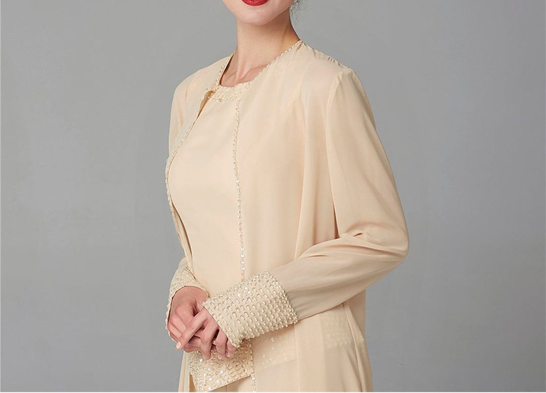 Chiffon Long Sleeves Mother of the Bride Pantsuits with Jacket & Sequins