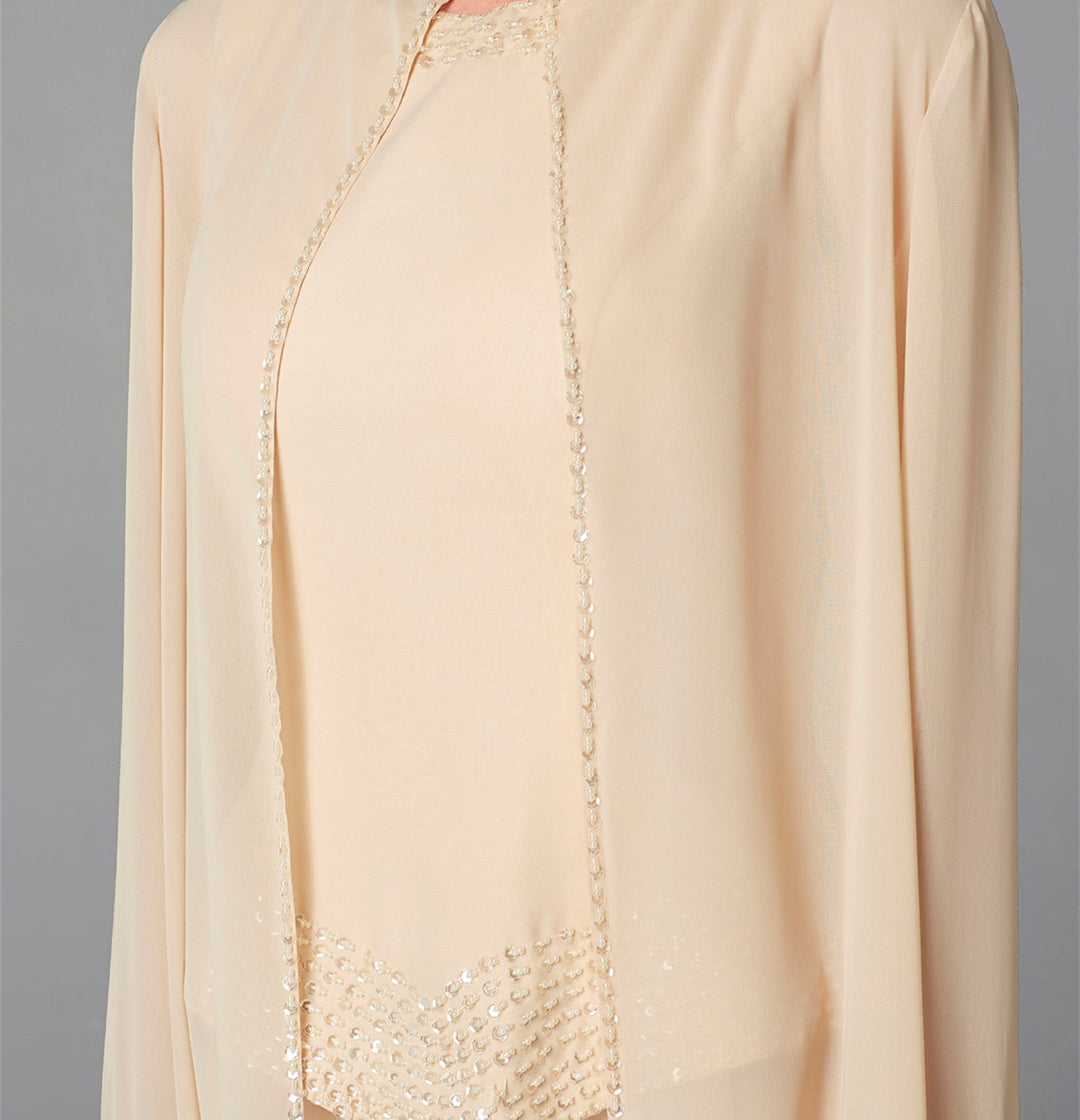 Chiffon Long Sleeves Mother of the Bride Pantsuits with Jacket & Sequins