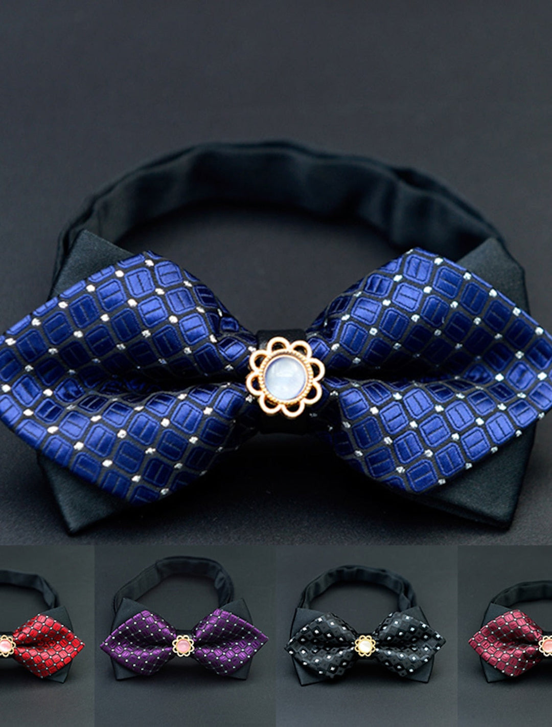 Men's Pre-Tied Adjustable Bow Tie Plaid Wedding Birthday Party