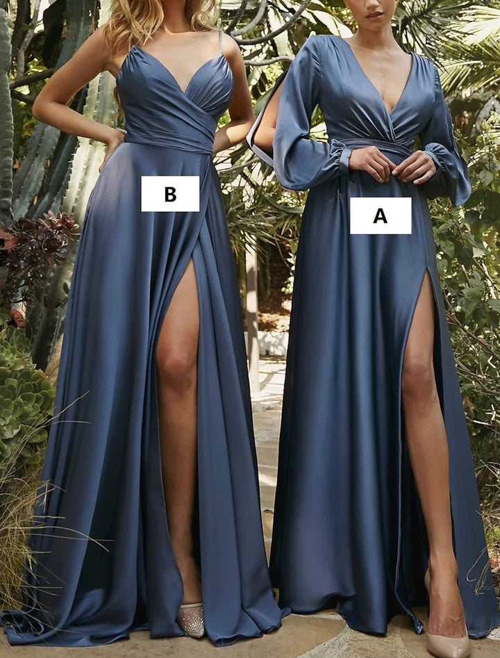 A-Line/Princess Spaghetti Straps Floor-length Long Bridesmaid Dresses