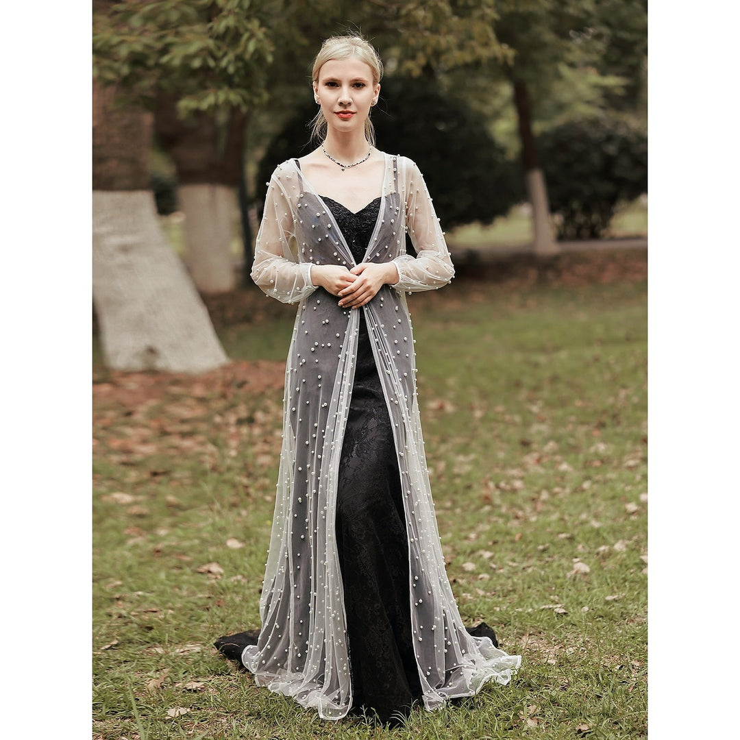 Elegant Long Sleeve Illusion Sleeve Tulle Wedding Wraps With Pure Colour