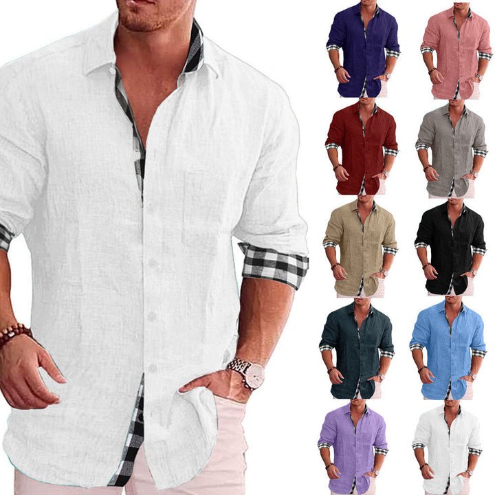 Men's Casual Cotton Linen Long Sleeves Solid Colour Shirt