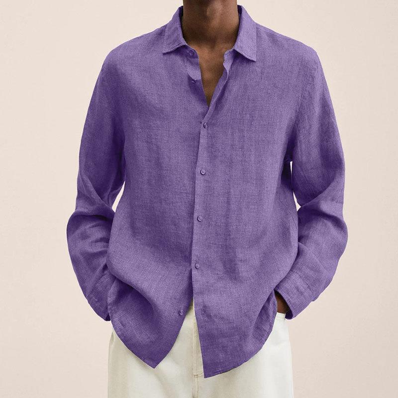 Men's Casual Cotton Linen Long Sleeves Solid Colour Shirt