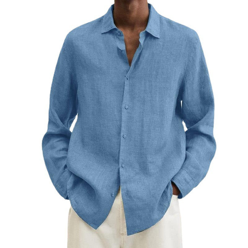 Men's Casual Cotton Linen Long Sleeves Solid Colour Shirt