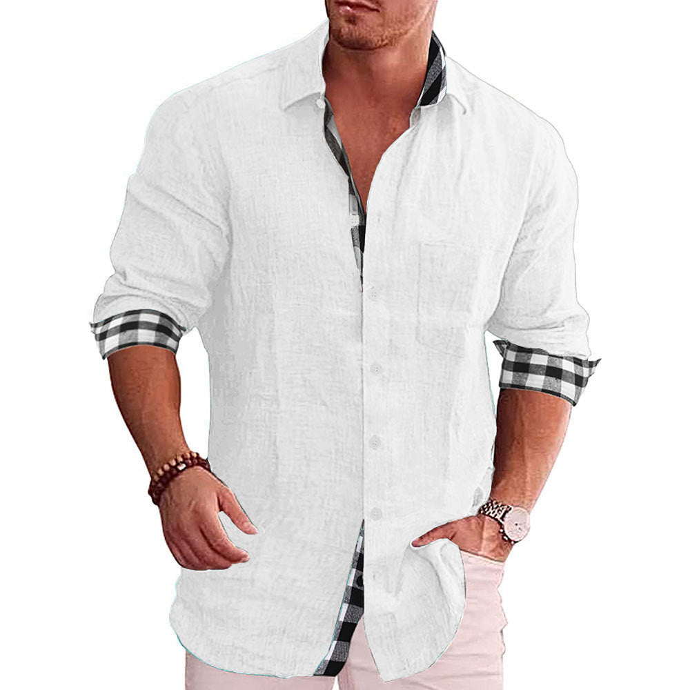 Men's Casual Cotton Linen Long Sleeves Solid Colour Shirt