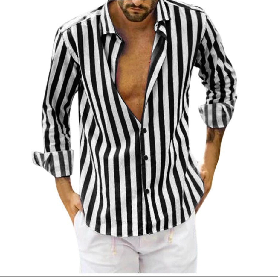 Men's Classic Long Sleeves Lapel Stripe Shirt