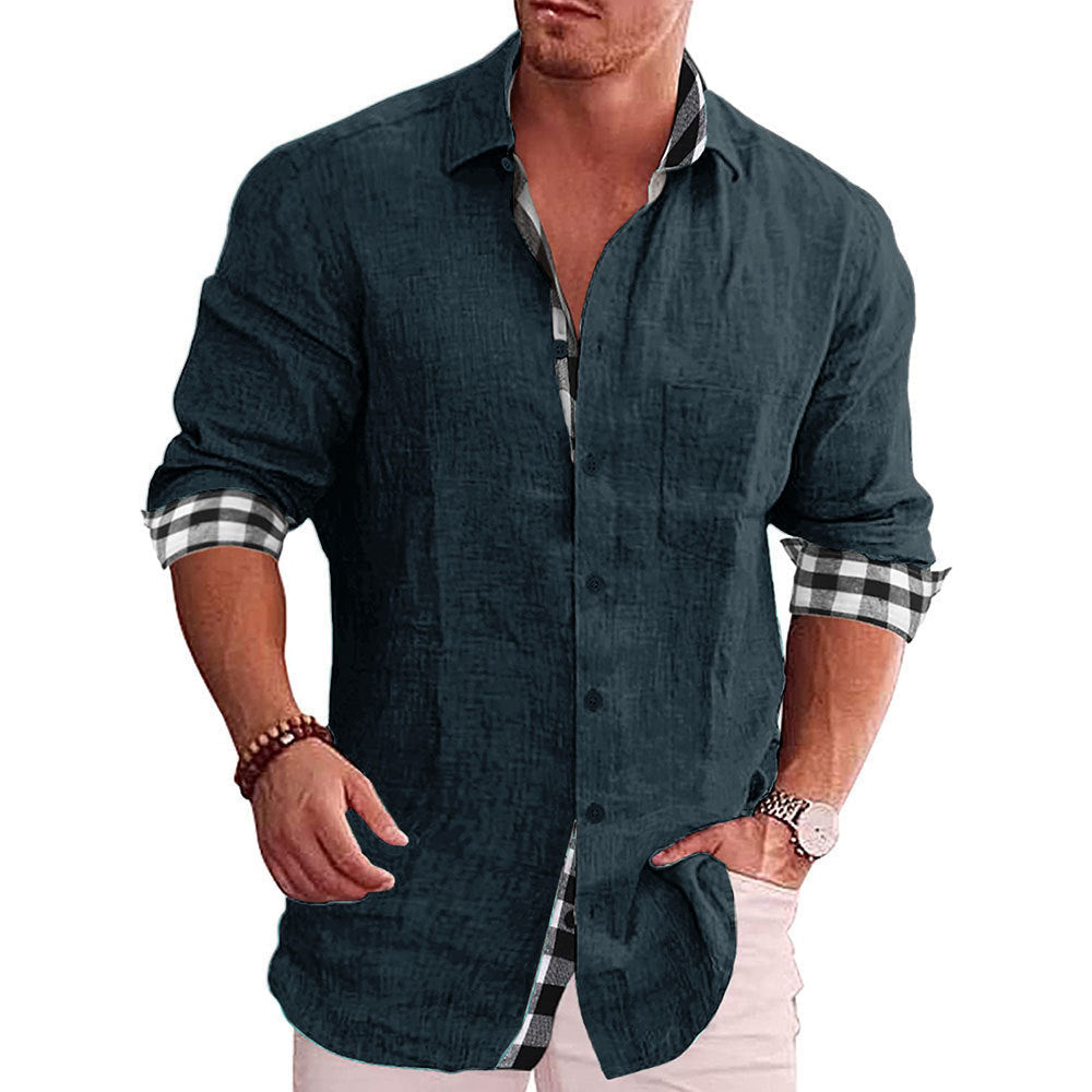 Men's Casual Cotton Linen Long Sleeves Solid Colour Shirt