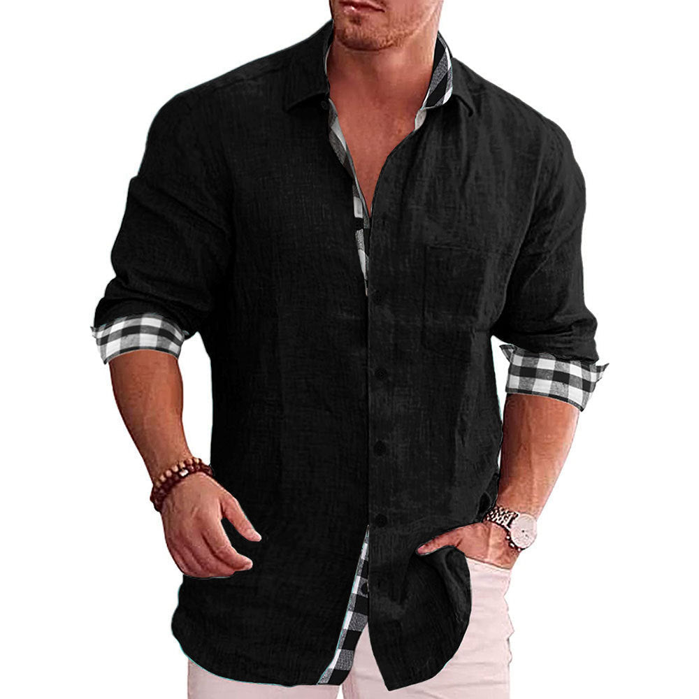 Men's Casual Cotton Linen Long Sleeves Solid Colour Shirt