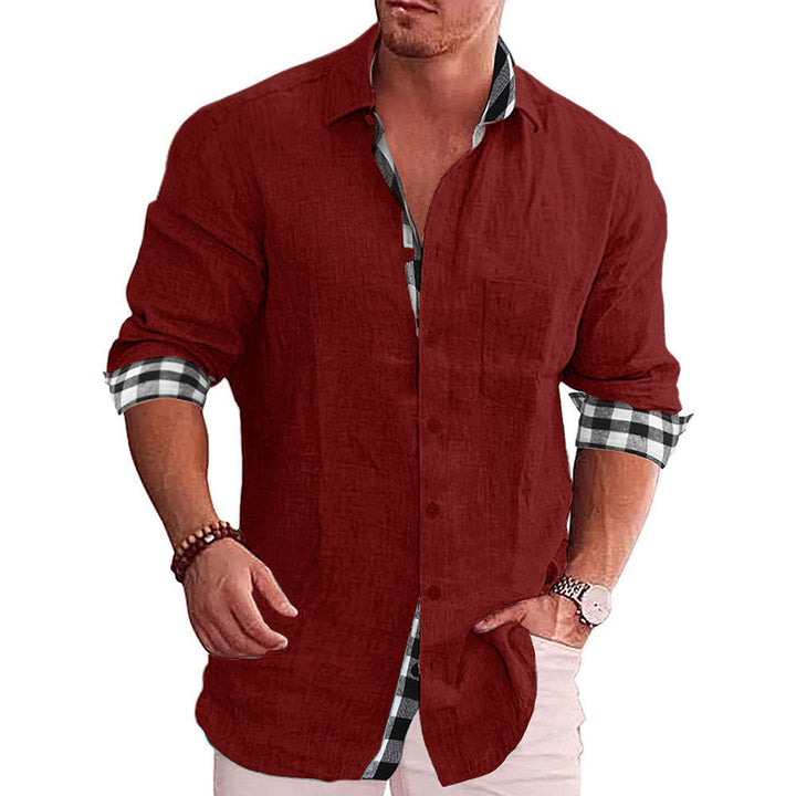 Men's Casual Cotton Linen Long Sleeves Solid Colour Shirt