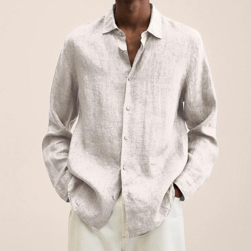 Men's Casual Cotton Linen Long Sleeves Solid Colour Shirt