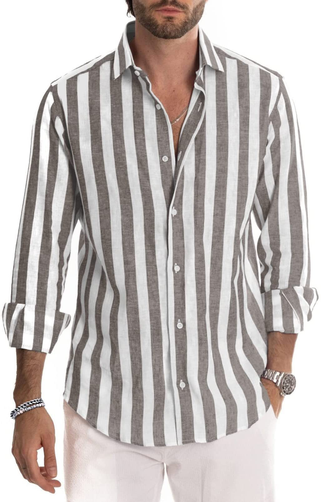 Men's Classic Long Sleeves Lapel Stripe Shirt