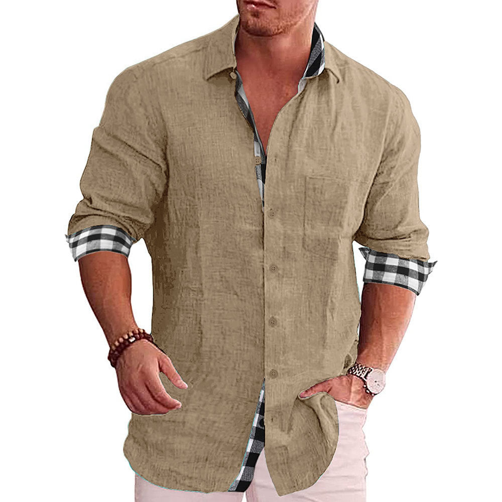 Men's Casual Cotton Linen Long Sleeves Solid Colour Shirt