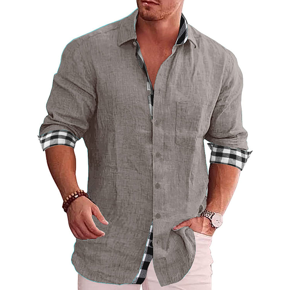 Men's Casual Cotton Linen Long Sleeves Solid Colour Shirt