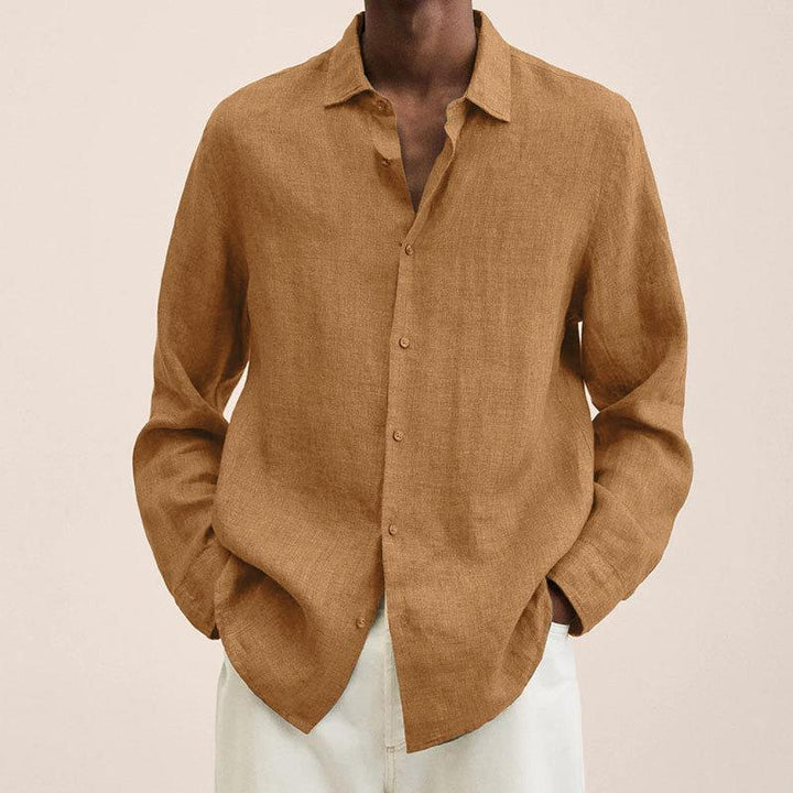 Men's Casual Cotton Linen Long Sleeves Solid Colour Shirt