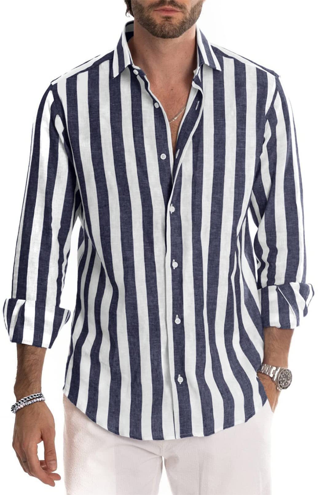 Men's Classic Long Sleeves Lapel Stripe Shirt