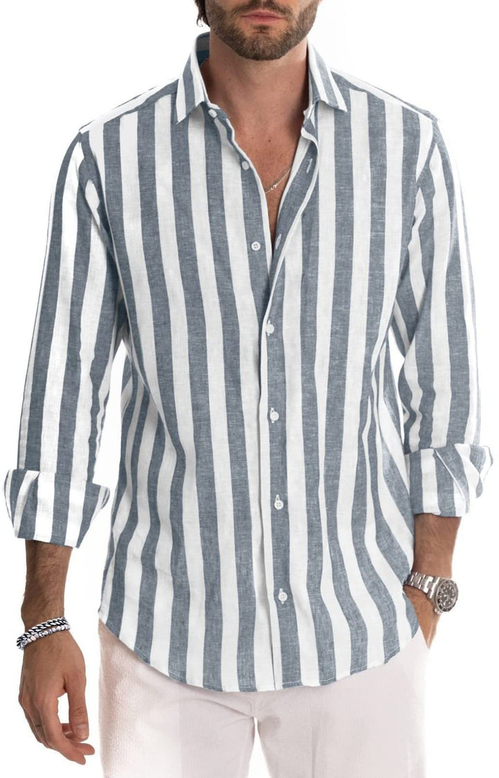 Men's Classic Long Sleeves Lapel Stripe Shirt