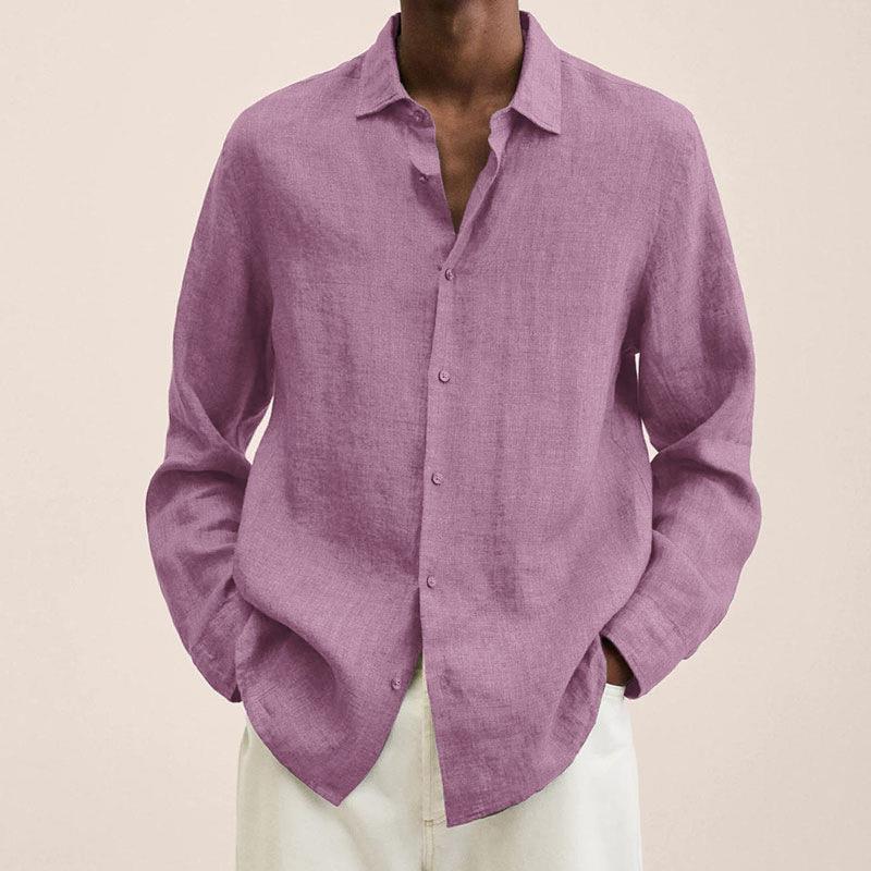 Men's Casual Cotton Linen Long Sleeves Solid Colour Shirt