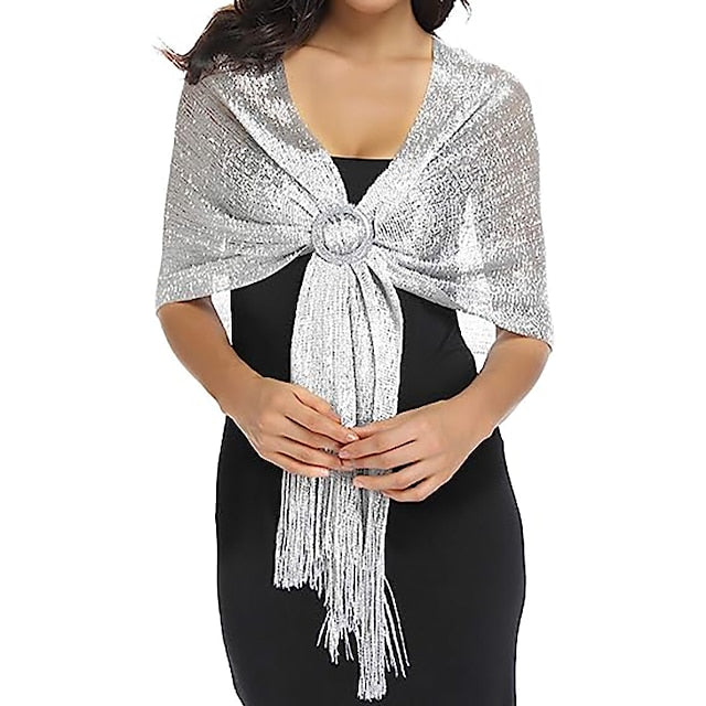 Glamorous Metallic Shawls with Tassel Wedding Guest Wraps